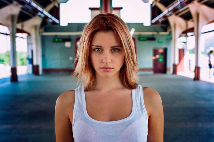 Portrait of a young woman with blonde hair