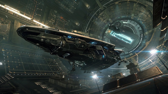 Anaconda spaceship in Elite: Dangerous docking bay