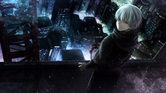 Kaneki Ken overlooking a city at night