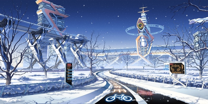 Futuristic city in Japan during winter