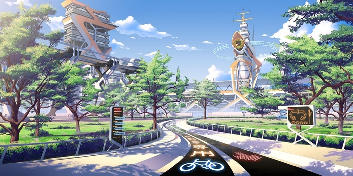 Futuristic Japanese Cityscape with Modern Architecture and Greenery