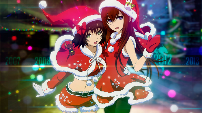 Makise Kurisu and Shiina Mayuri in Christmas Outfits