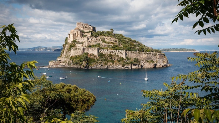 Castello Aragonese on a rocky island in the sea