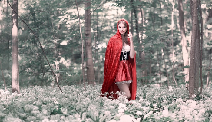 Little Red Riding Hood in a forest