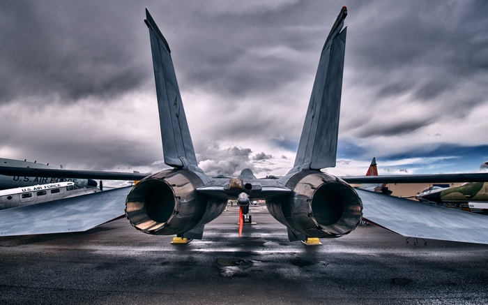 Grumman F-14 Tomcat jet fighter on tarmac