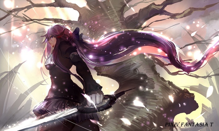 Pixiv Fantasia T: Woman with Purple Hair and Sword