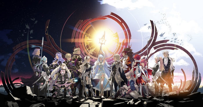 Fire Emblem Fates Characters with Large Clockwork Background