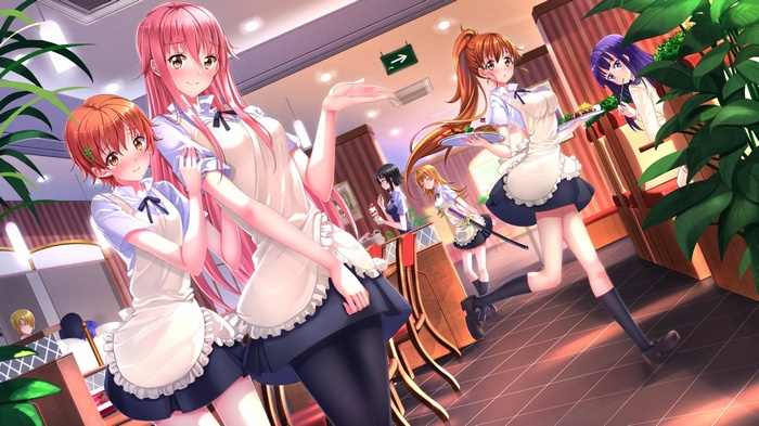 Anime girls working at a restaurant