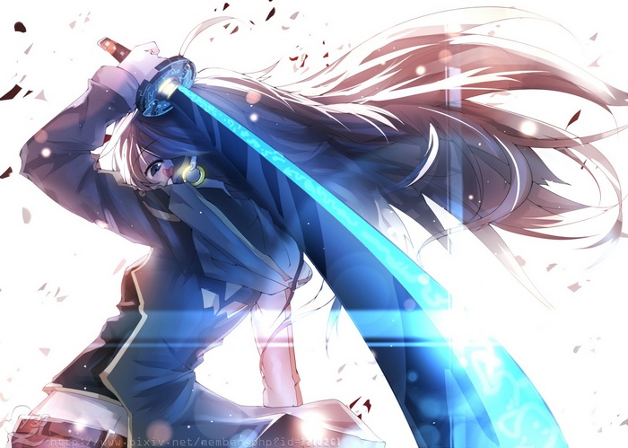 Anime girl with glowing blue sword