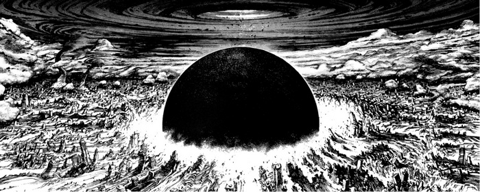 Akira manga panel with a black sphere