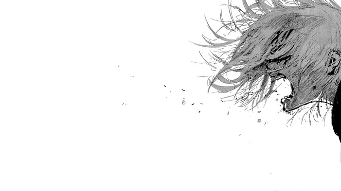 Screaming character with blood in Tokyo Ghoul manga