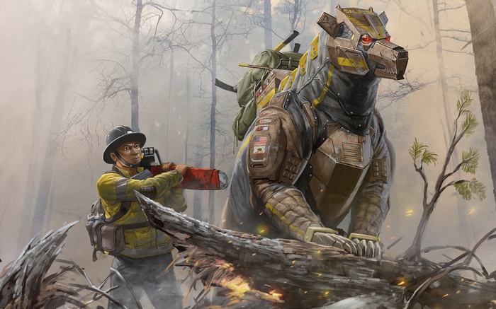 Robot Bear and Firefighter in a Forest