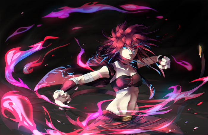 Anime girl with red hair and glowing energy
