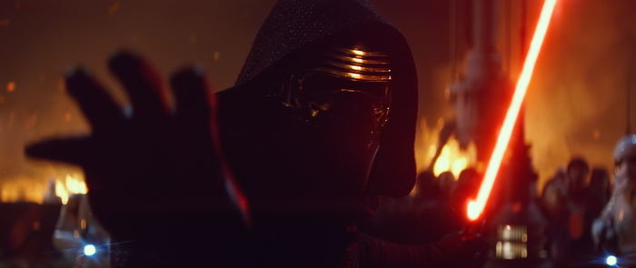 Kylo Ren with red lightsaber in Star Wars