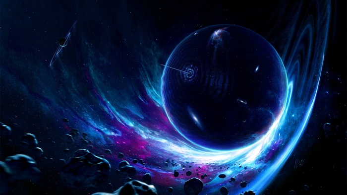 Digital art of a planet with rings in space