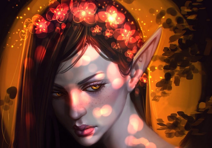 Fantasy art of an elf with a flower crown