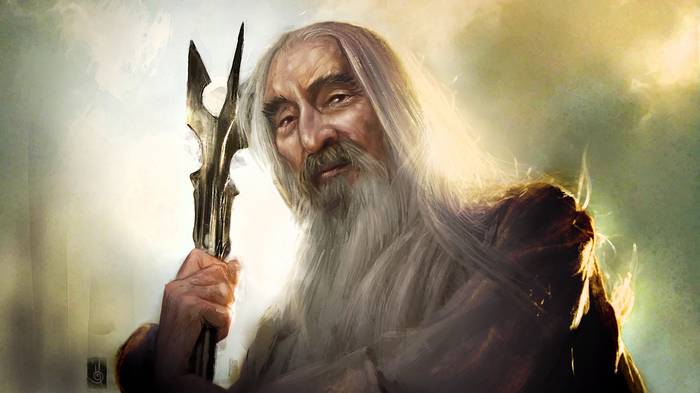 portrait, artwork, staff, beards, wizard, Christopher Lee, The Lord of ...