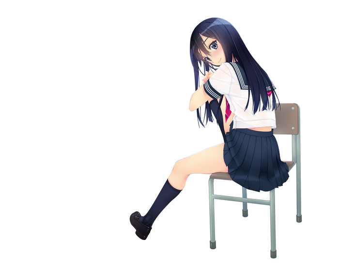 Anime girl in school uniform sitting on a chair