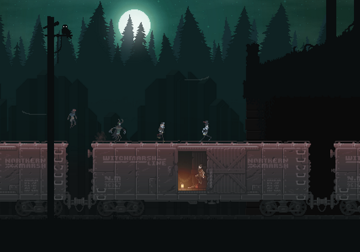 Witchmarsh characters on a train at night