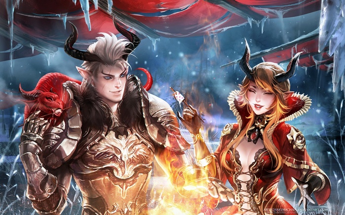 Tera Online Characters with Horns and Armor
