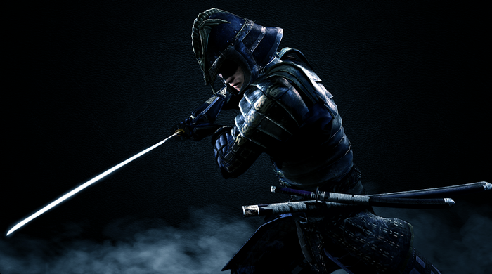 Samurai warrior with katana and two swords