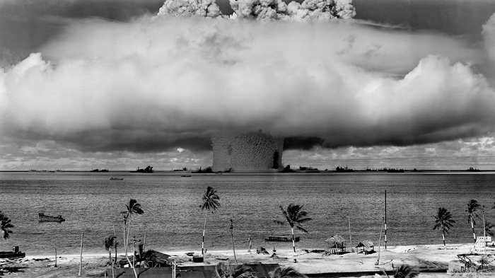Atomic bomb test explosion over the ocean