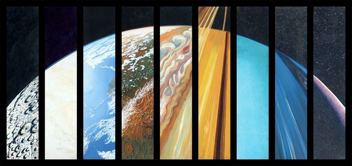 Abstract depiction of planets in the Solar System