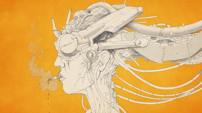 Cyborg smoking artwork