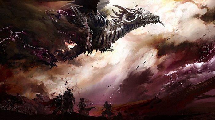 Dragon attacking warriors in Guild Wars 2