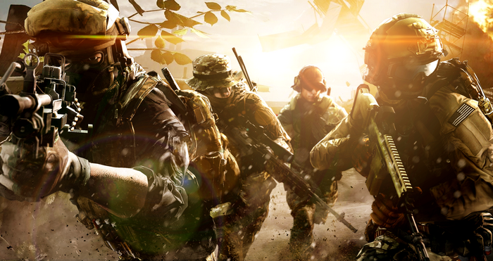 Soldiers in Battlefield 4 with weapons