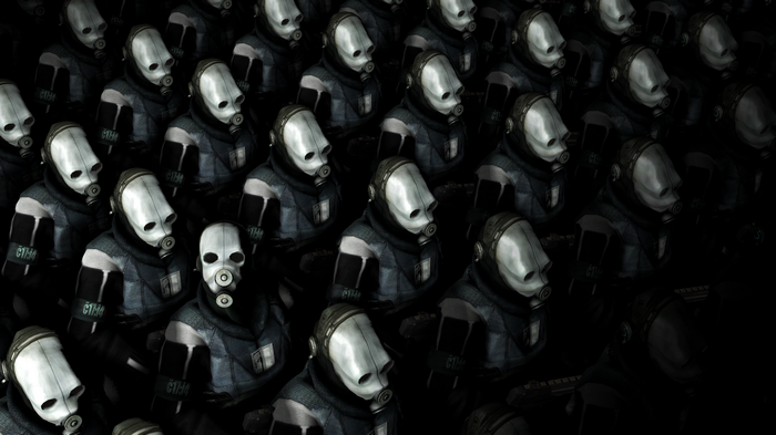 A crowd of Combine Metrocops from Half-Life 2