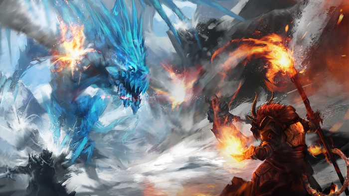 Guild Wars 2 Ice Dragon vs Fire Warrior Battle