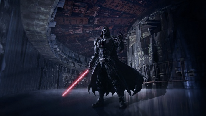 Darth Vader with Lightsaber in Ruined Structure