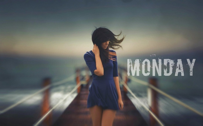 Woman on a pier with the word Monday