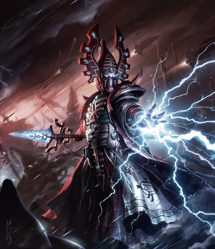 Warhammer 40,000 Eldar Warlock casting lightning