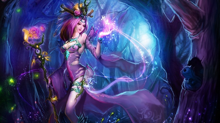 LeBlanc from League of Legends in a magical forest