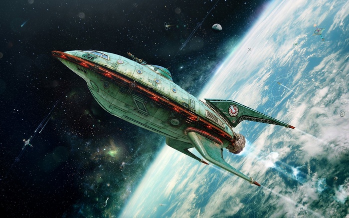Planet Express ship flying near Earth