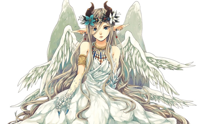 Fantasy angel with horns and wings