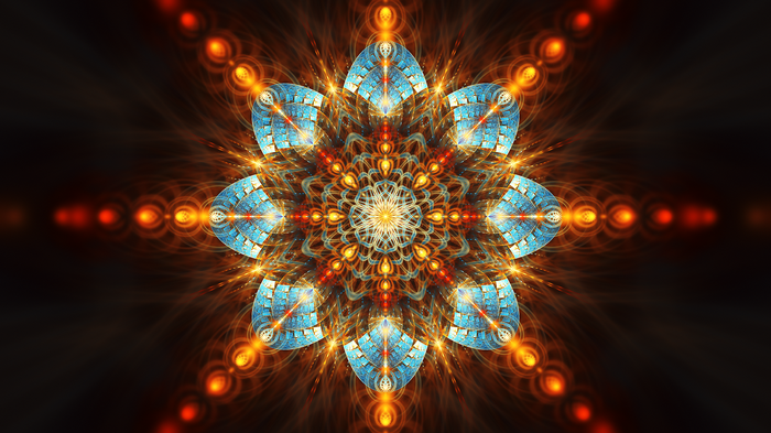 Abstract fractal flower with blue and orange colors