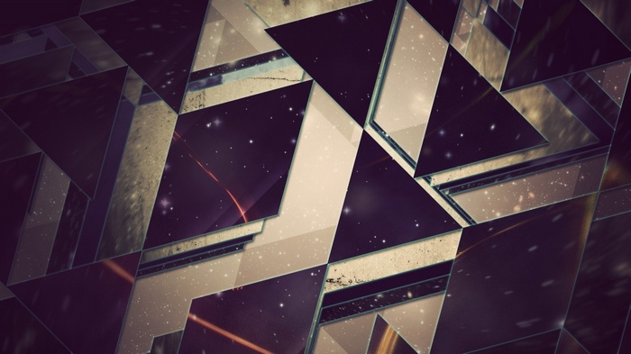 Abstract geometric artwork with triangles and starry background