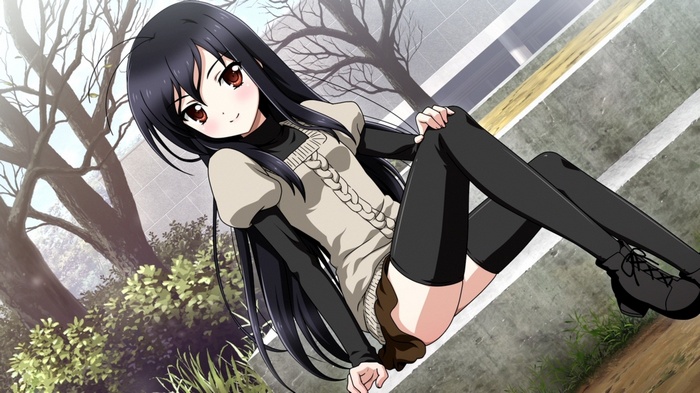 Kuroyukihime from Accel World sitting outdoors