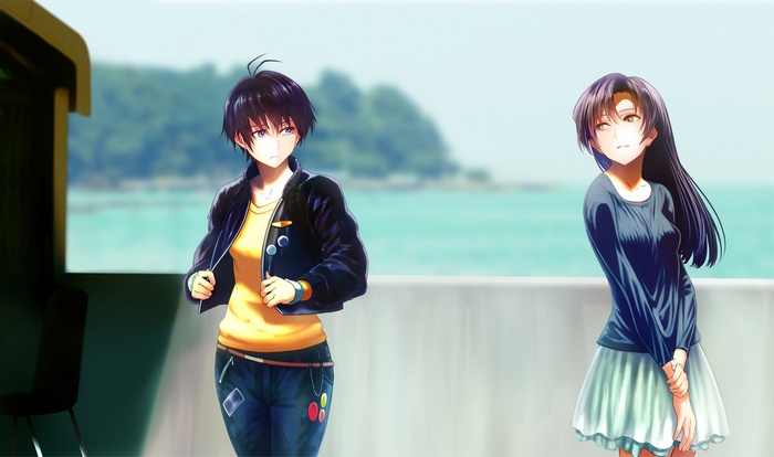Two anime girls by the sea