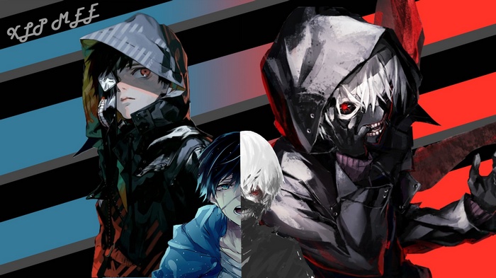 Kaneki Ken Split Image with Masked and Unmasked Forms