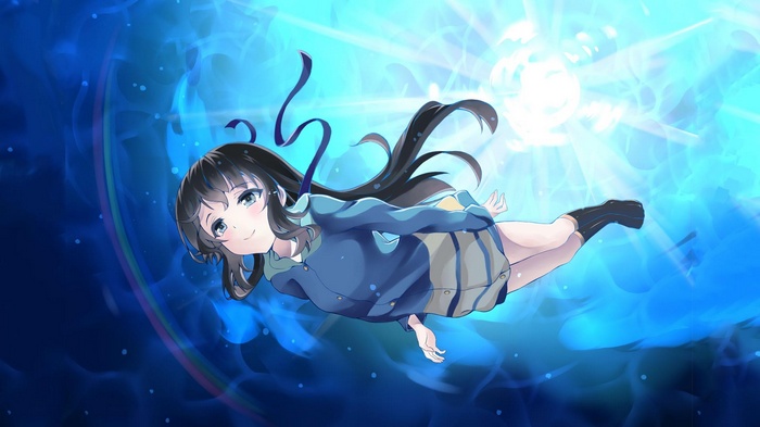 Shiodome Miuna from Nagi no Asukara floating in water
