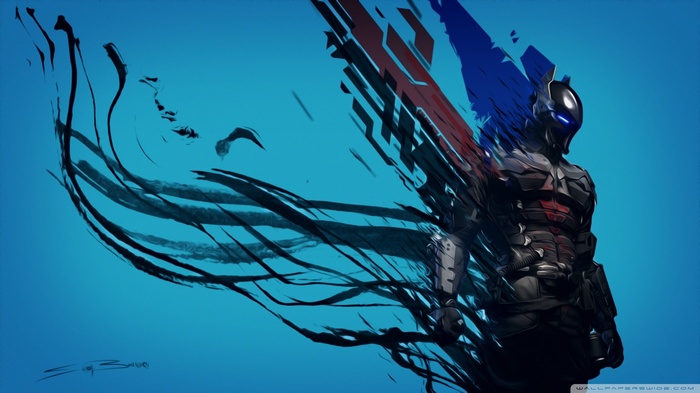 Artwork of Batman: Arkham Knight character dissolving