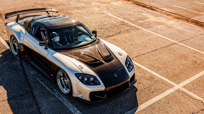 Veilside Mazda RX-7 with carbon fiber hood
