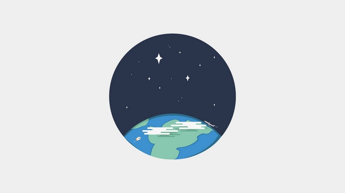 Minimalist illustration of Earth from space with stars
