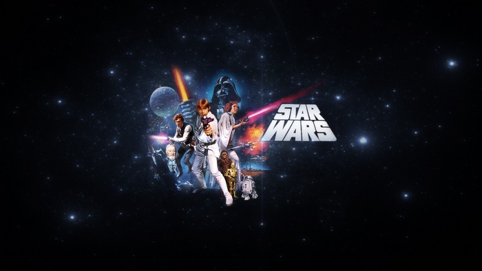 Star Wars characters with Darth Vader and Luke Skywalker