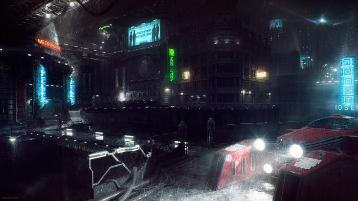 Blade Runner futuristic city street at night