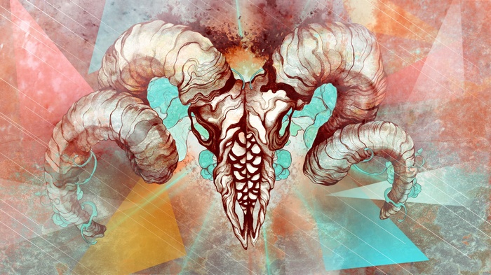 Abstract ram skull with horns and geometric shapes